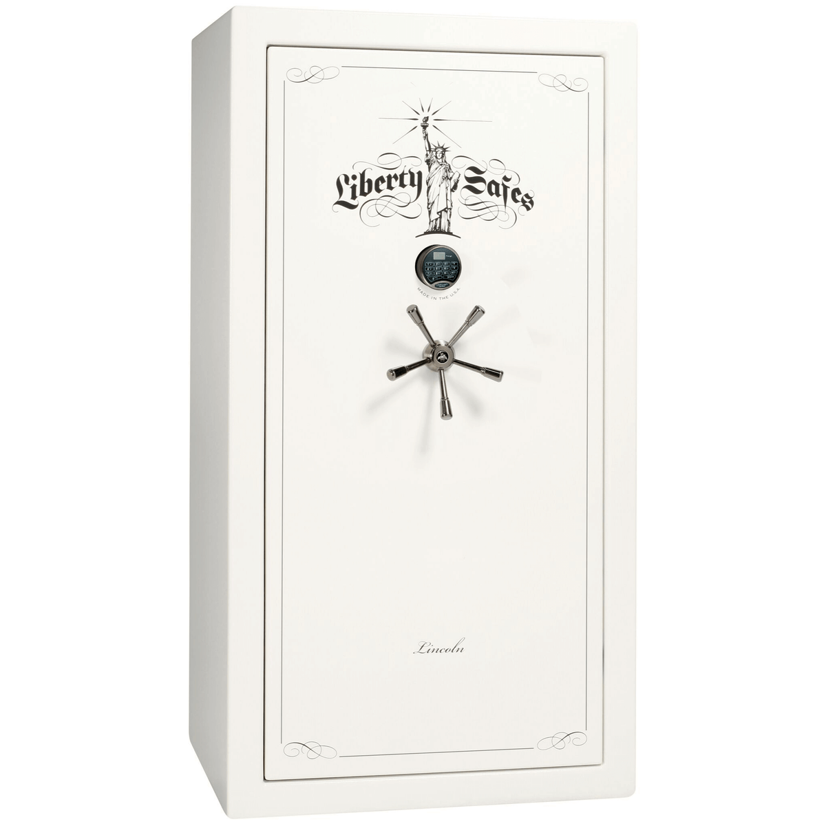 Liberty Lincoln 40 Safe in White Gloss with Black Chrome Electronic Lock.