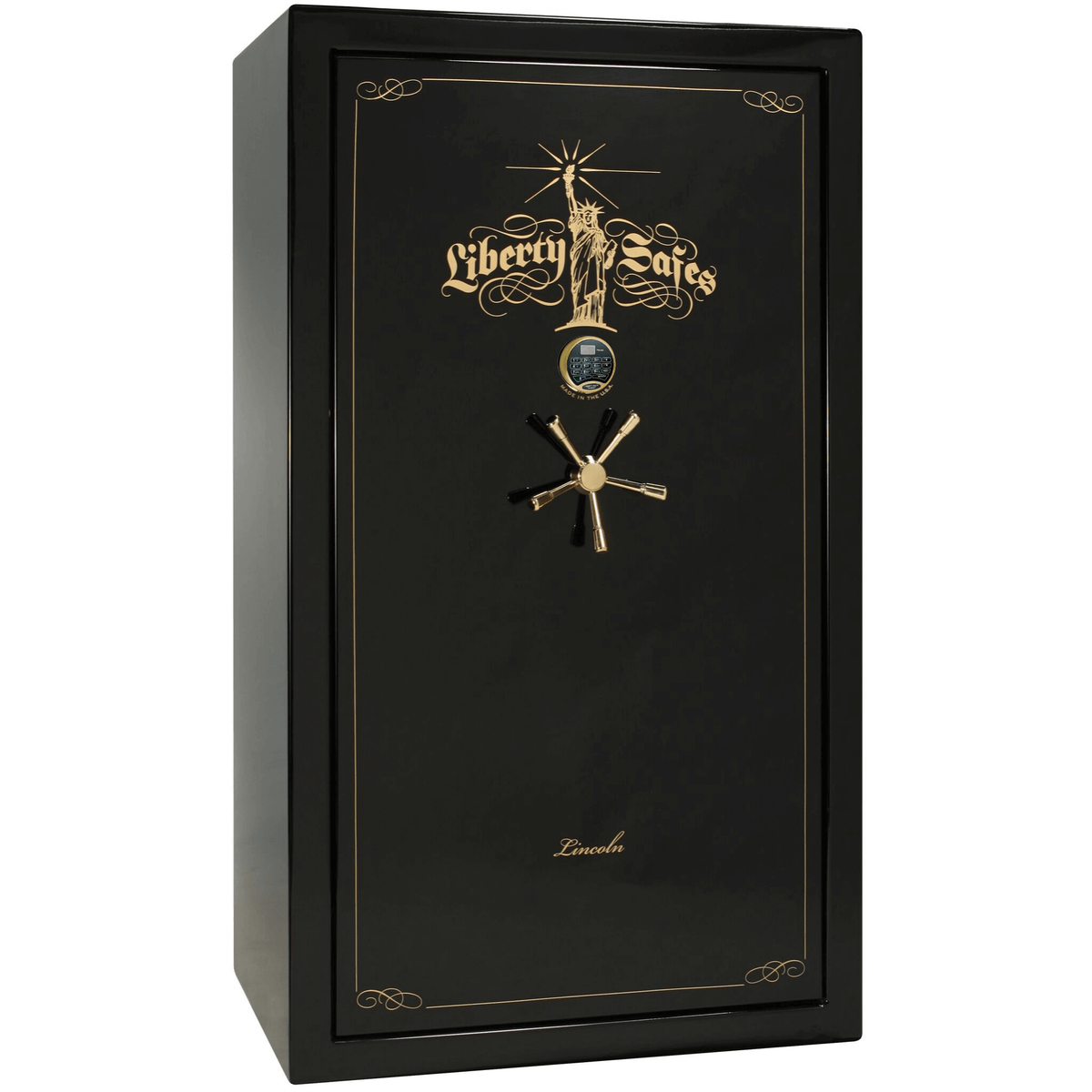 Liberty Lincoln 50 Safe in Black Gloss with Brass Electronic Lock.
