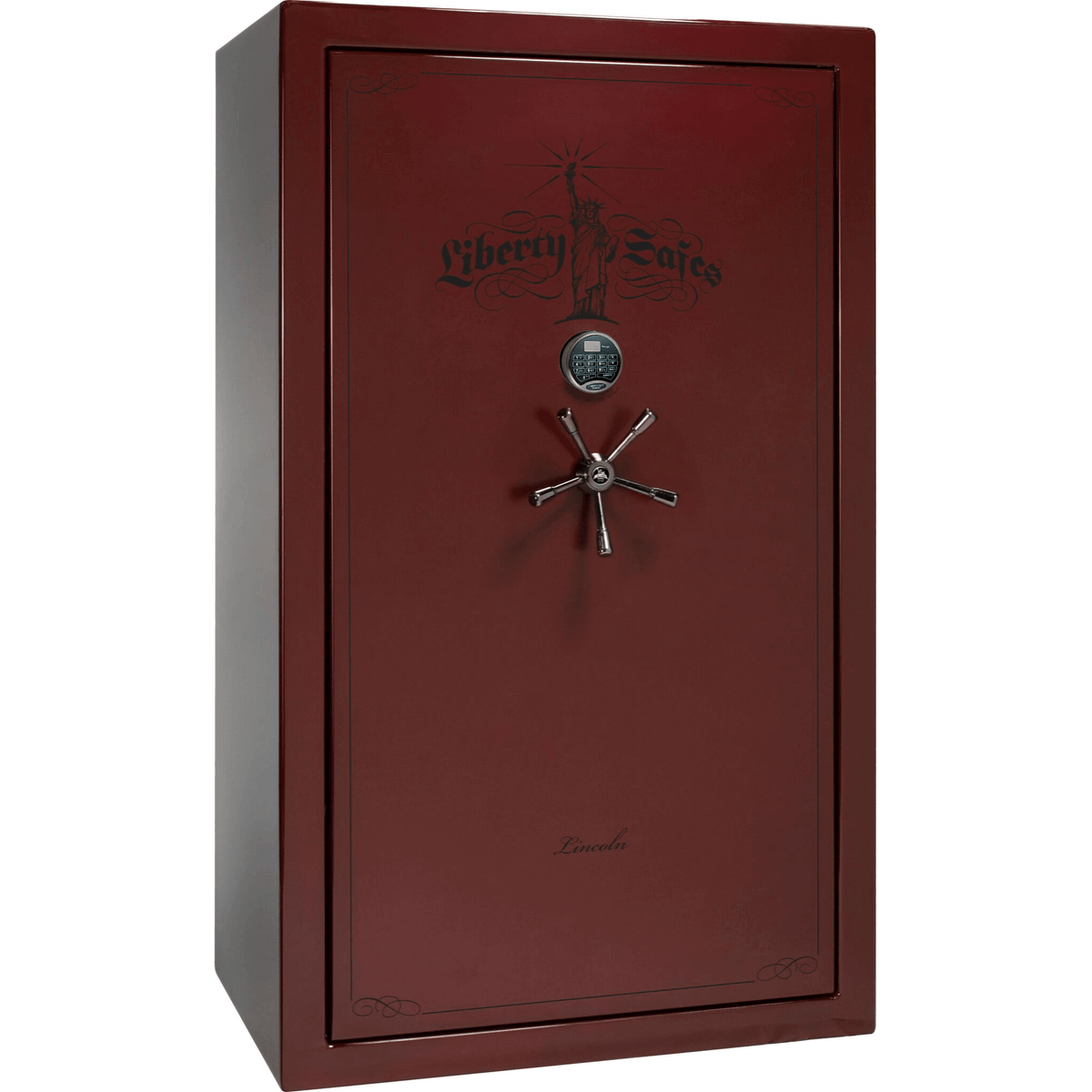 Liberty Lincoln 50 Safe in Burgundy Gloss with Black Chrome Electronic Lock.