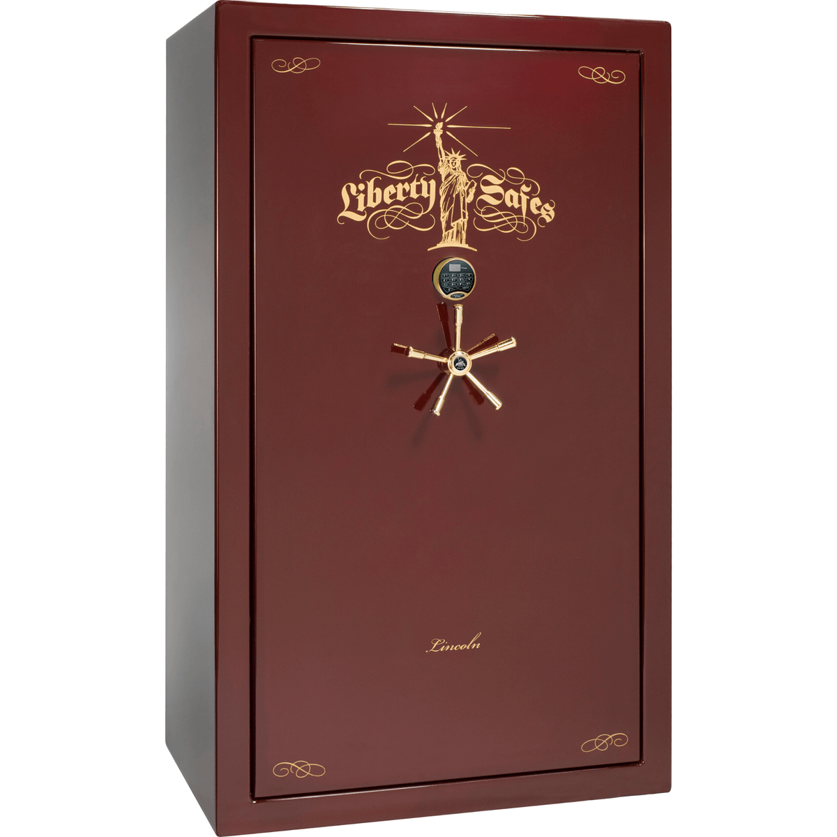 Liberty Lincoln 50 Safe in Burgundy Gloss with Brass Electronic Lock.