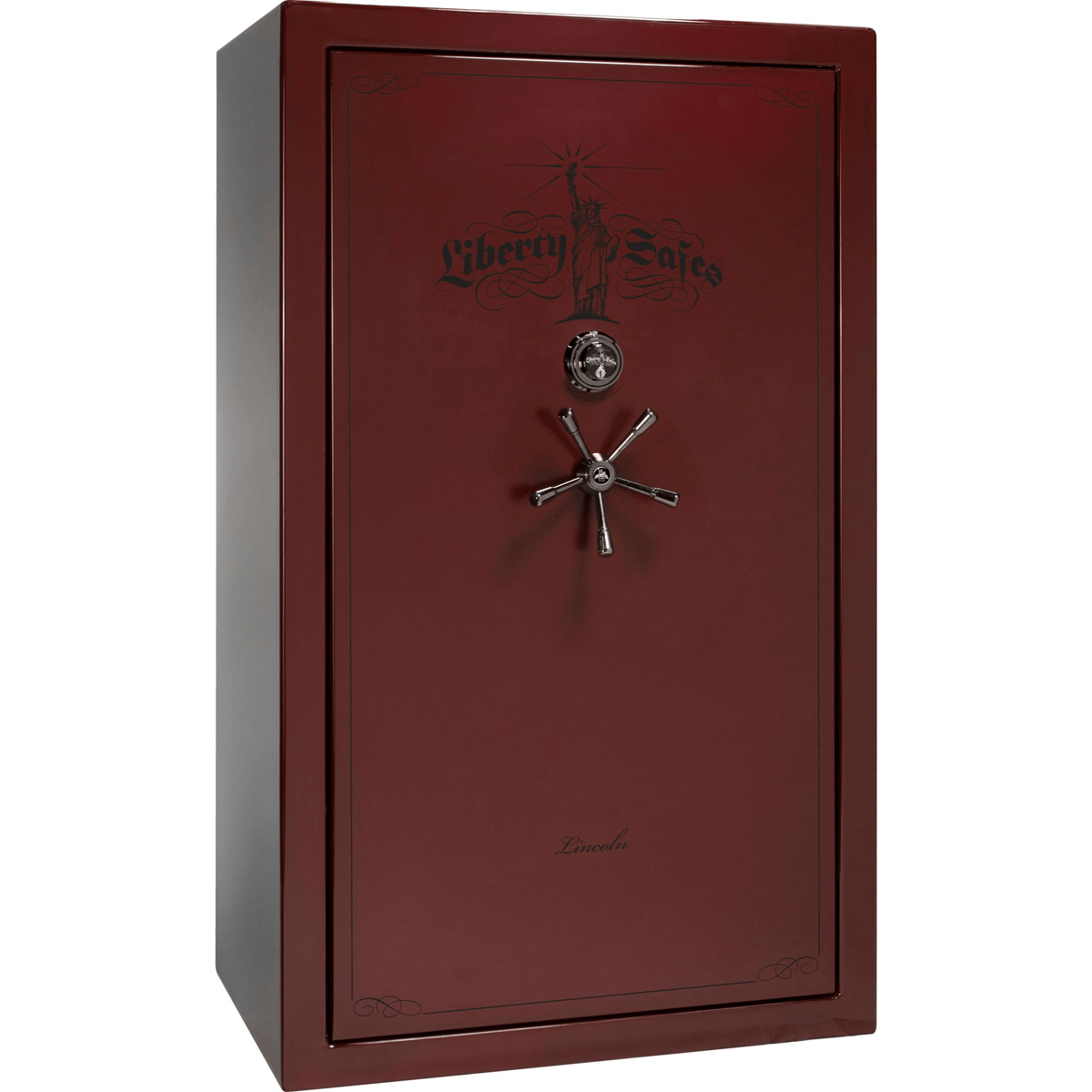 Liberty Lincoln 50 Safe in Burgundy Gloss with Black Chrome Mechanical Lock.