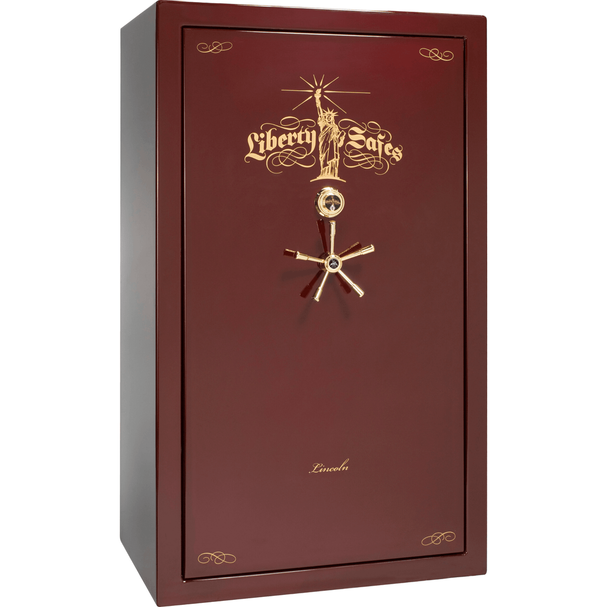 Liberty Lincoln 50 Safe in Burgundy Gloss with Brass Mechanical Lock.