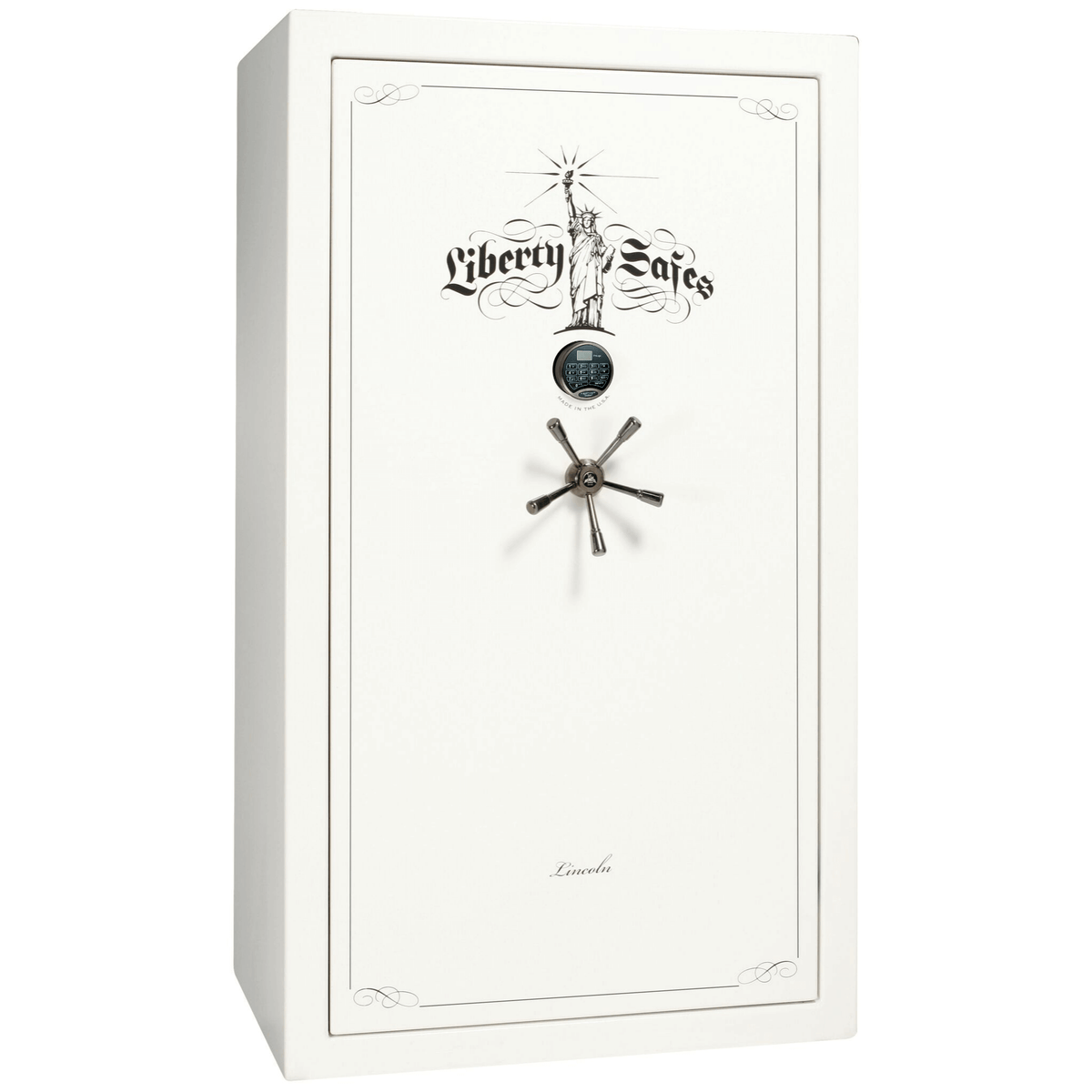 Liberty Lincoln 50 Safe in White Gloss with Black Chrome Electronic Lock.