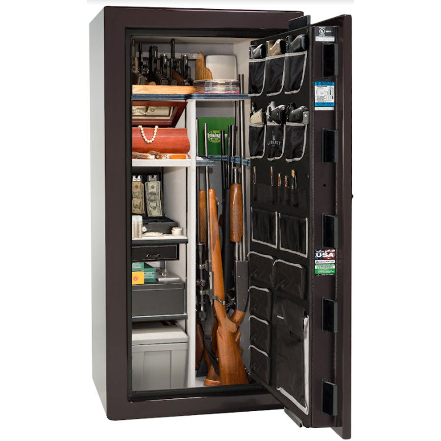 Liberty Safe National Magnum 25 in Black Cherry Gloss, open door.
