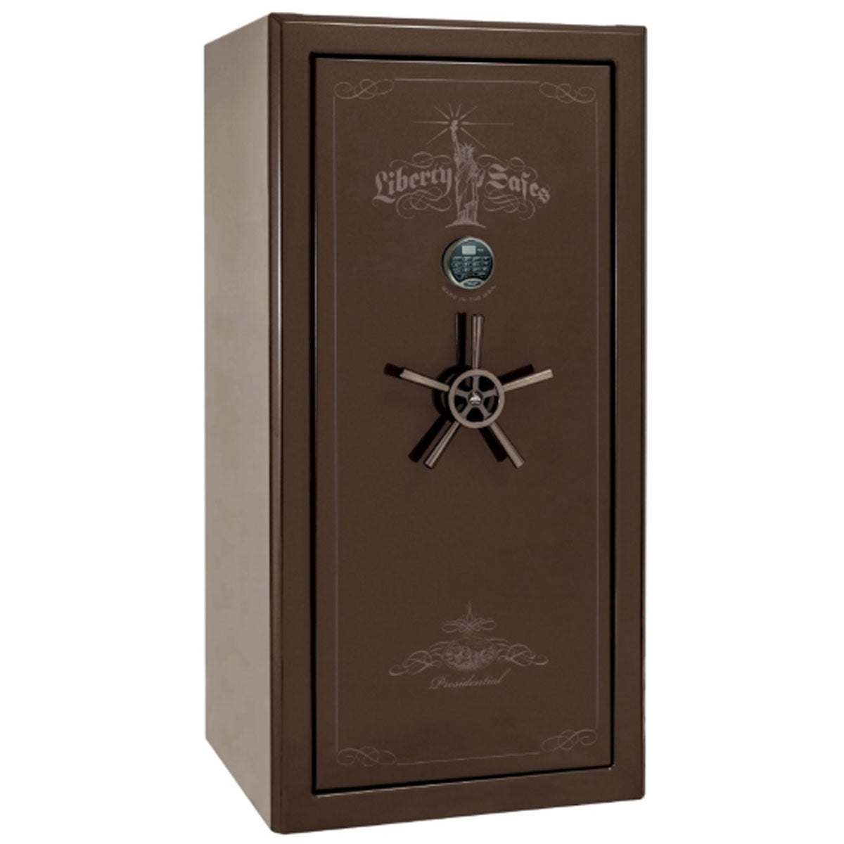 Liberty Safe Presidential 25 in Bronze Gloss with Black Chrome Electronic Lock, closed door.