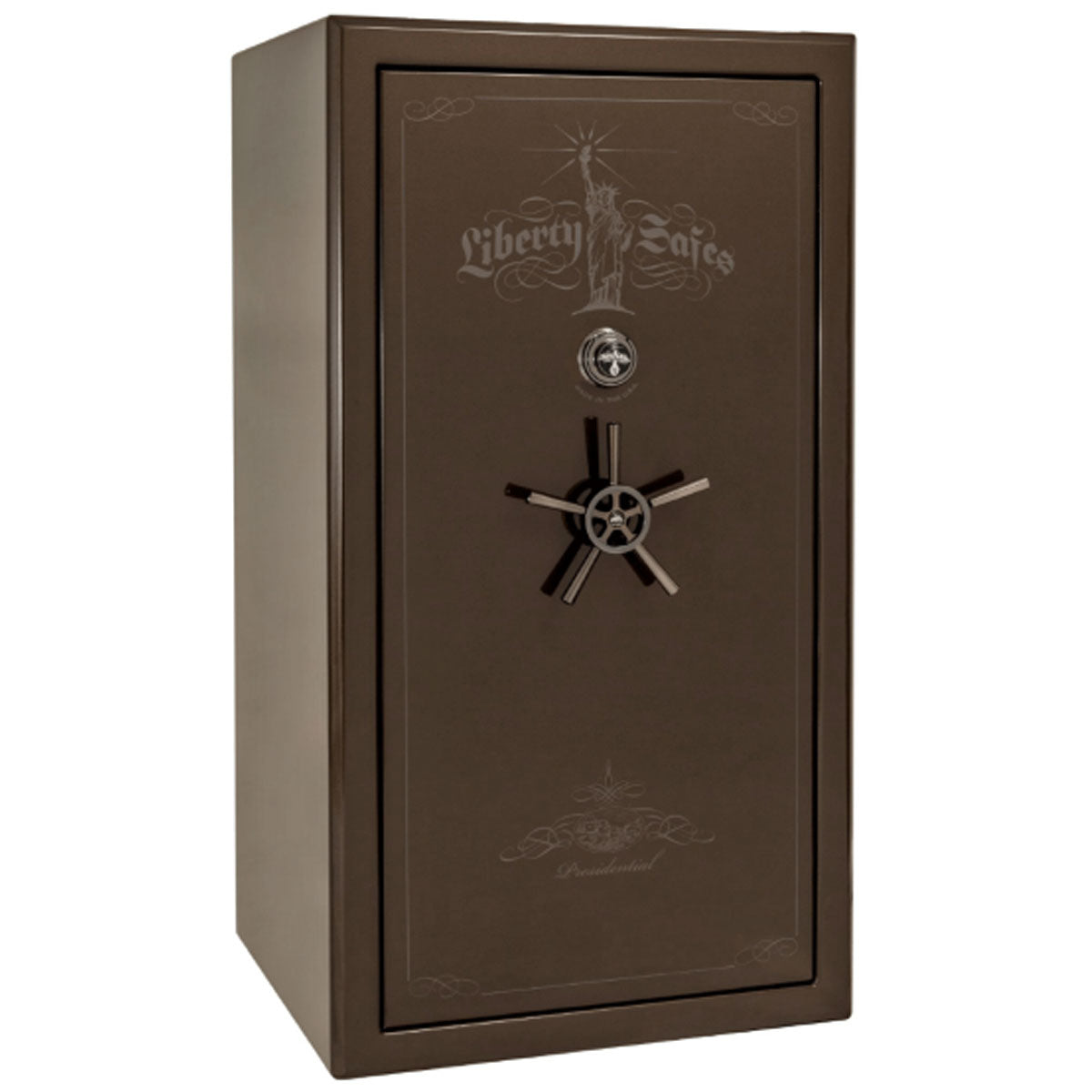 Liberty Safe Presidential 40 in Bronze Gloss with Black Chrome Electronic Lock, closed door.
