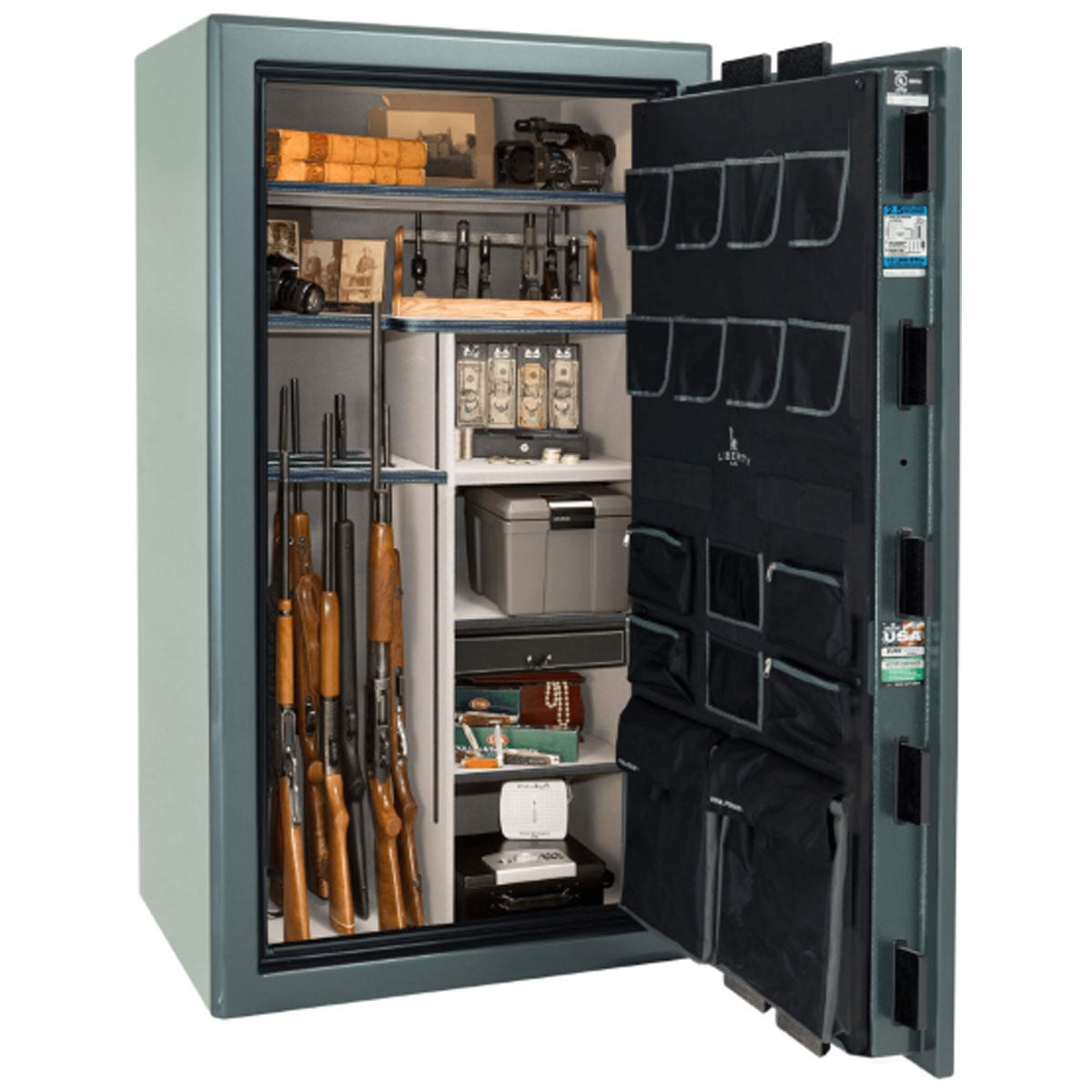Liberty Safe Presidential 40 in Forest Mist Gloss, open door.
