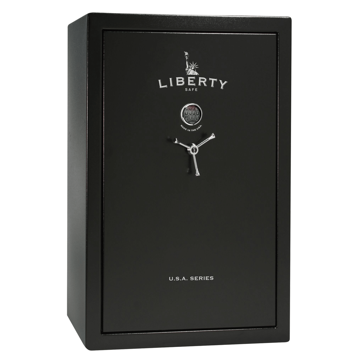 Liberty USA 48 safe in textured black with chrome electronic lock.