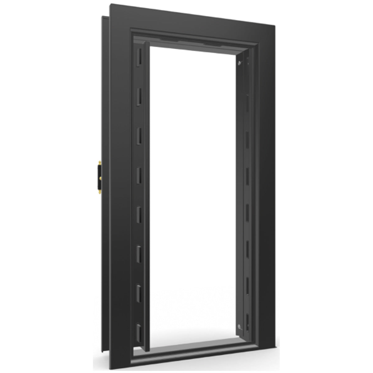 The Beast Vault Door in Black Gloss with Brass Electronic Lock, Left Inswing, door open.