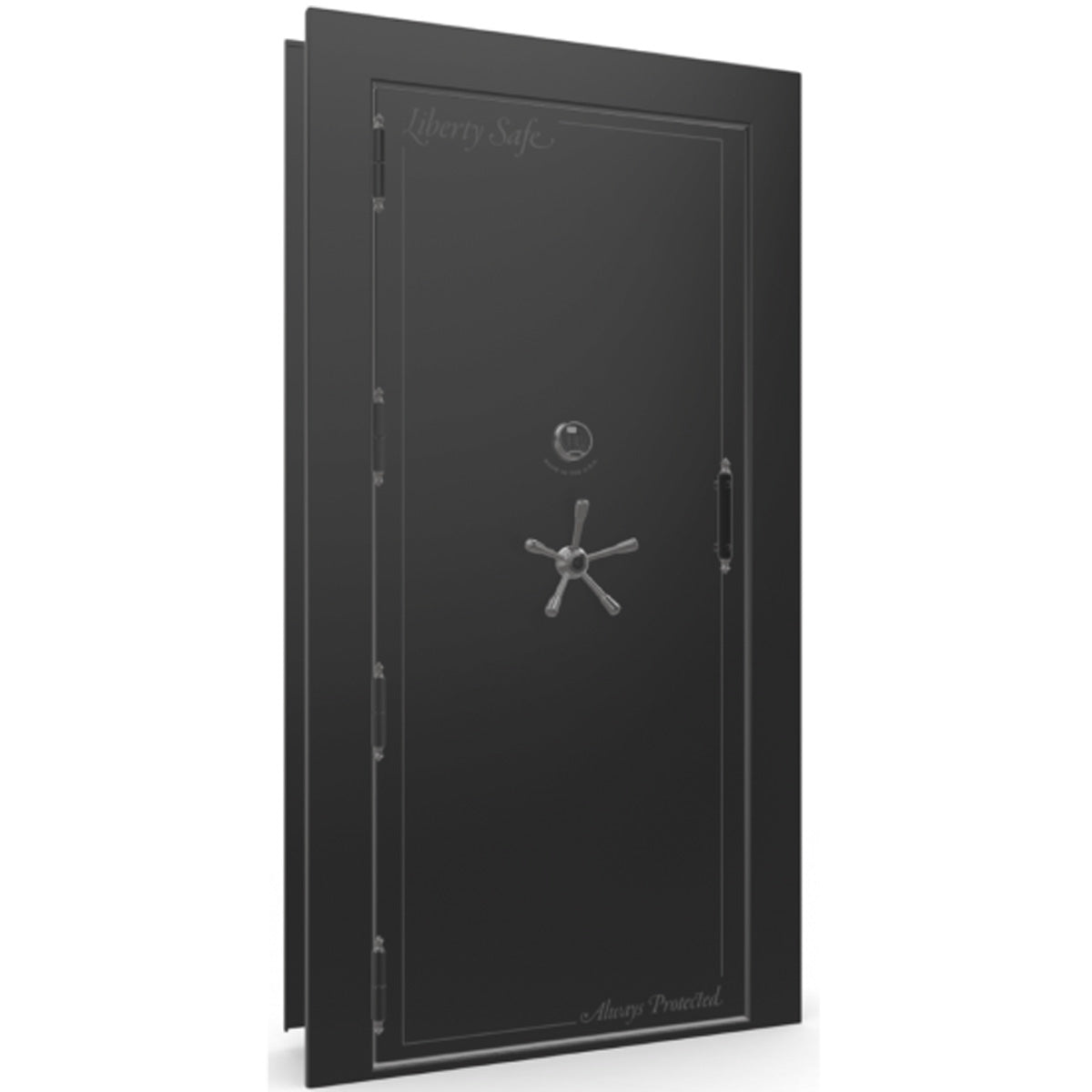 The Beast Vault Door in Black Gloss with Black Chrome Electronic Lock, Left Outswing, door closed.