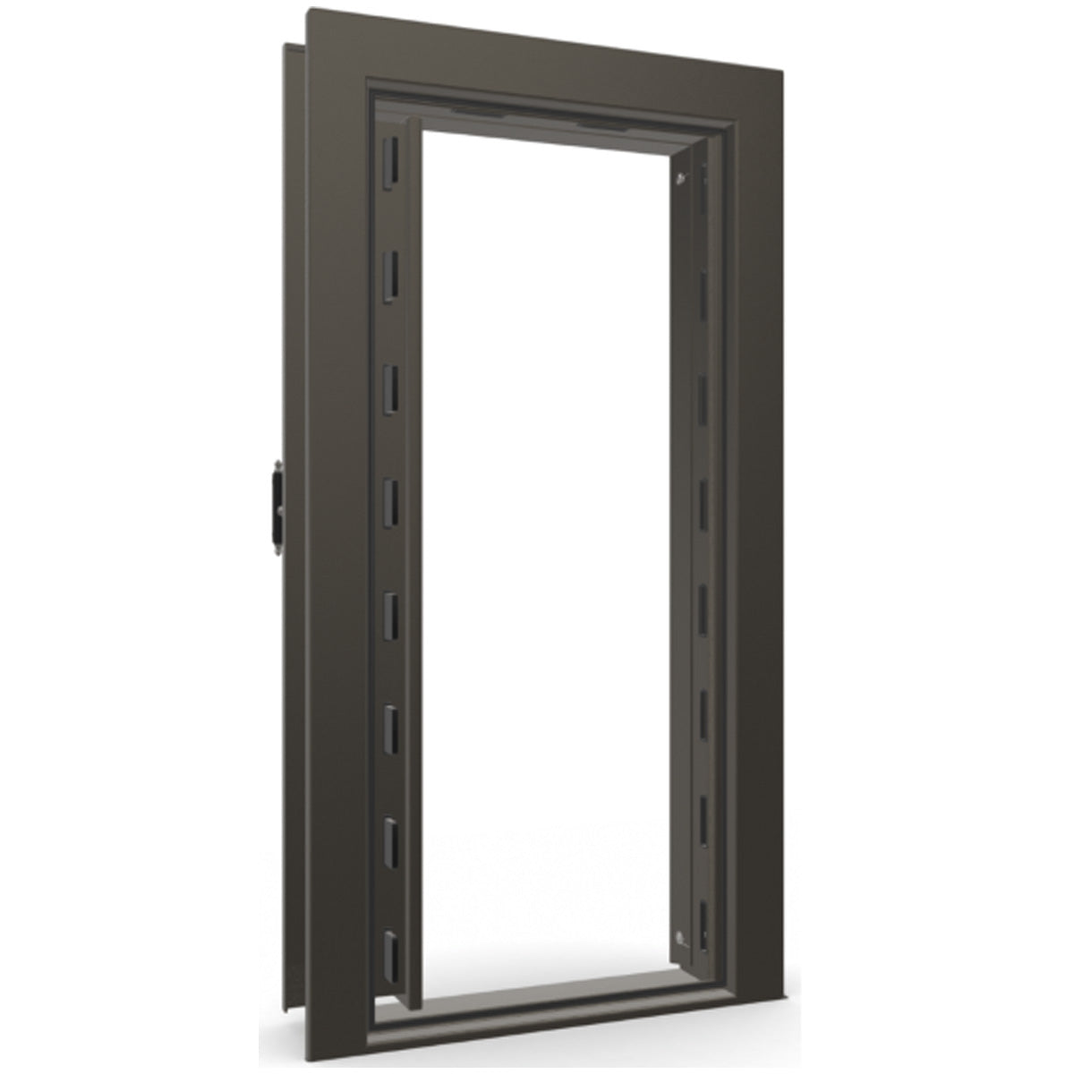 The Beast Vault Door in Gray Marble with Black Chrome Electronic Lock, Left Inswing, door open.